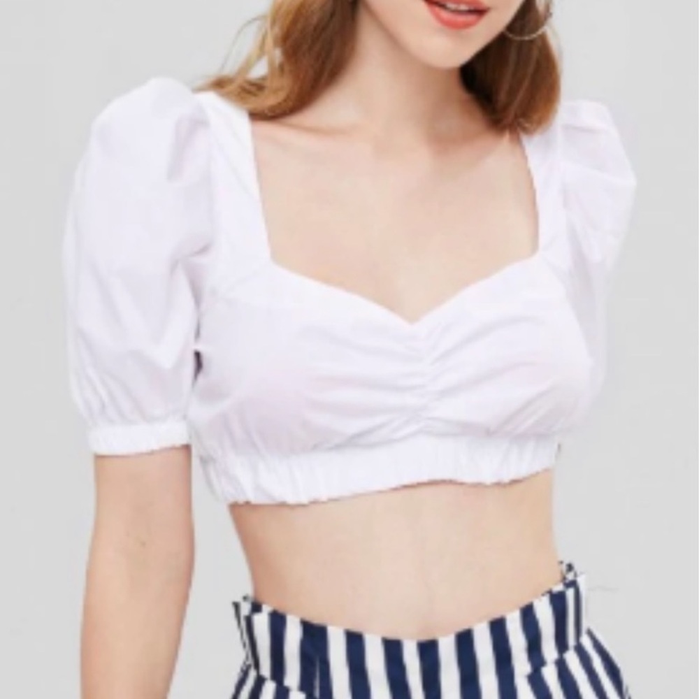 Zara Puff Sleeve Crop Top With Gathered Details Size L